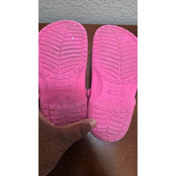 Crocs Kids Pink Classic Clogs Slip-On Shoes Size J2 With Adjustable Strap - Picture 7 of 8